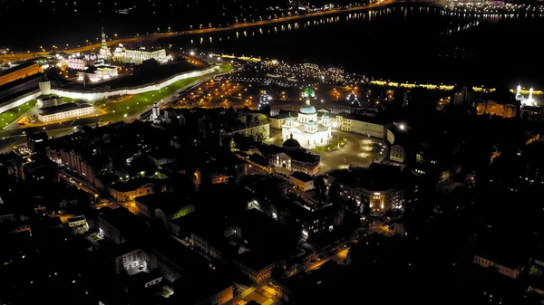 Kazan Oroszország Kazáni Katedrális Légi Kilátása Éjszaka Aerial View — Stock Fotó