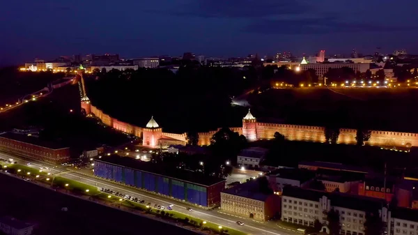 Nischni Nowgorod Russland Luftaufnahme Der Kremlmauern Von Nischni Nowgorod Nacht — Stockfoto