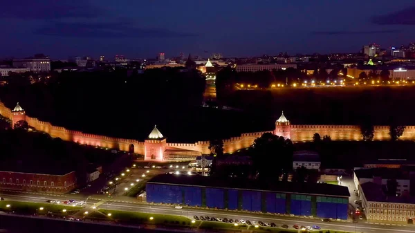 Nižnij Novgorod Rusko Letecký Pohled Hradby Kremlu Nižním Novgorodu Noc — Stock fotografie