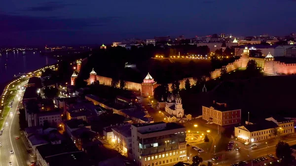 Nizhny Novgorod Russia Aerial View Kremlin Walls Nizhny Novgorod Night — Stock Photo, Image