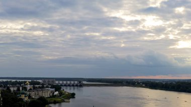 Uglich, Rusya. Uglich hidroelektrik santrali ve Uglich Pound Lock, Aerial View  