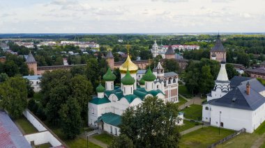 Suzdal, Rusya. Uçuş. Aziz Euthymius 'un Kurtarıcı Manastırı. Spaso-Evfimiev Manastırı 'ndaki Tanrı' nın Dönüşümü Katedrali, Havadan Bakış  