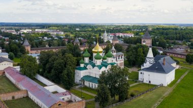 Suzdal, Rusya. Uçuş. Aziz Euthymius 'un Kurtarıcı Manastırı. Spaso-Evfimiev Manastırı 'ndaki Tanrı' nın Dönüşümü Katedrali, Havadan Bakış  
