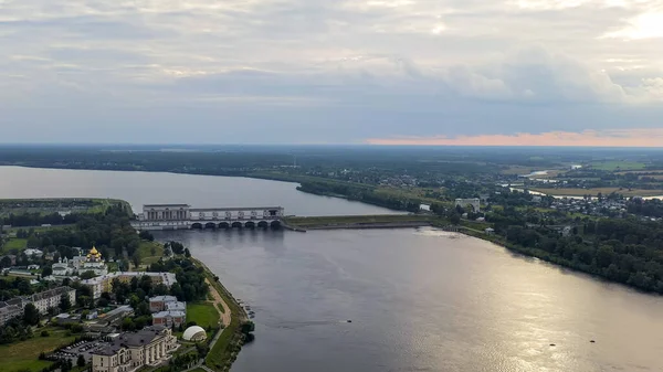 러시아 Uglich Hydroelectric Power Plant Uglich Pound Lock Aerial View — 스톡 사진
