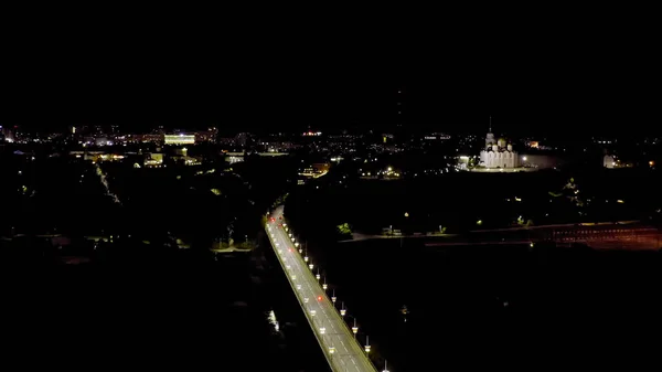 Rusia Vladimir Ciudad Nocturna Desde Aire Puente Nombrado Honor 850º — Foto de Stock