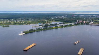 Rybinsk, Rusya. Sistem Rybinsk rezervuarını kilitliyor, Hava Görünümü  