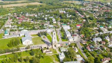 Suzdal, Rusya. Uçuş. Rizopolozhensky Manastırı, Rusya 'nın 1207 yılında kurulan en eski manastırlarından biridir. Reverend Bell Kulesi, Hava Görüntüsü  