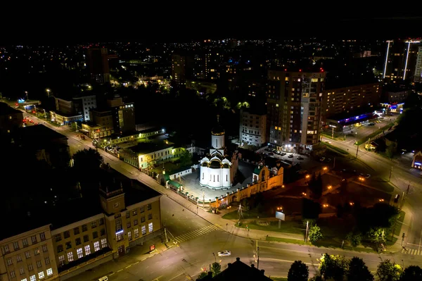 Ivanovo Russland Tempel Der Lebensspendenden Dreieinigkeit Luftaufnahme Bei Nacht — Stockfoto