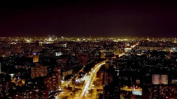 Moskau Russland Nacht Luftaufnahme Der Stadt Profsoyuznaya Street Richtung Zentrum — Stockfoto