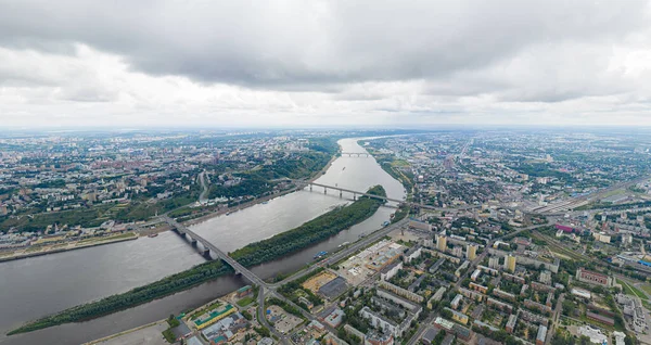 Nischni Nowgorod Russland Brücken Über Den Fluss Oka Luftaufnahme — Stockfoto