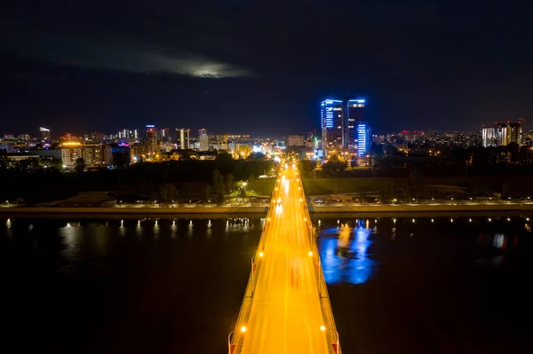 Perm Rússia Embarque Noturno Kama Cidade Perm Com Ponte Kamsky — Fotografia de Stock