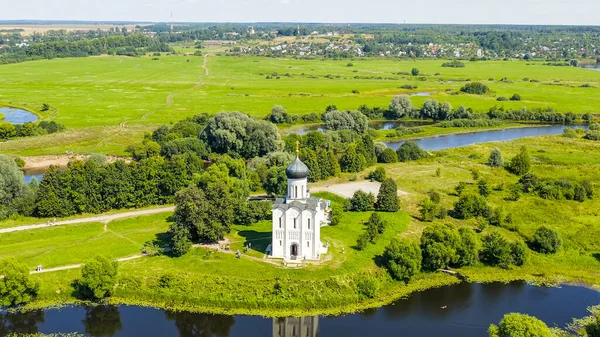 Russia Bogolyubovo Aerial View Church Intercession Nerl Orthodox Church Symbol — Stock Photo, Image