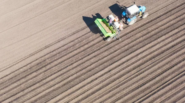 Rússia Urais Plantando Batatas Campo Com Uma Combinação Trator Primavera — Fotografia de Stock