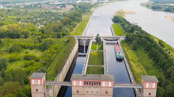 Rybinsk Ryssland Systemet Låser Rybinsk Reservoar Flygfoto — Stockfoto