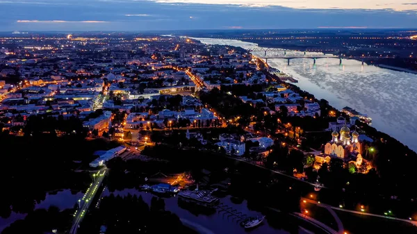 Yaroslavl Rússia Vista Aérea Distrito Central Yaroslavl Luzes Cidade Após — Fotografia de Stock