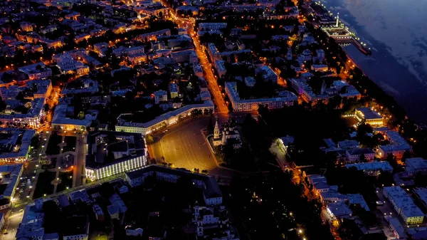 Yaroslavl Rusko Letecký Pohled Centrální Okres Jaroslavl Městská Světla Západu — Stock fotografie