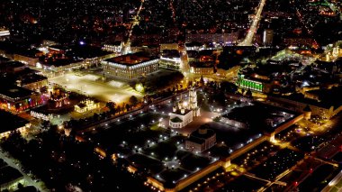 Tula, Russia. Aerial view of the city at night. Tula Kremlin, Lenin Square and the regional council, Aerial View   clipart