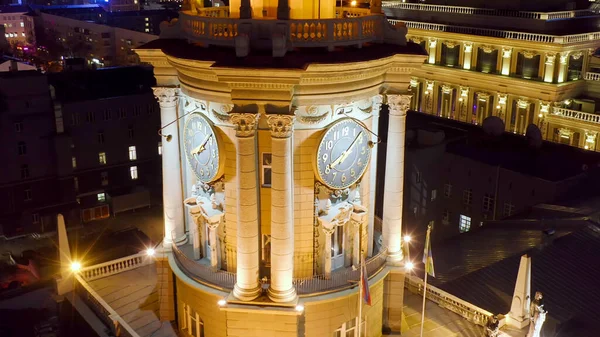 Ekaterinburg Ryssland Stadsförvaltningen Stadshuset Klocktornet Nattstad Tidigt Våren Flygfoto — Stockfoto