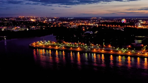 Yaroslavl Russia Strelka Spit Kotorosl Flows Volga River City Lights — Stock Photo, Image