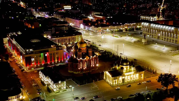 Tula Rússia Vista Aérea Cidade Noite Catedral Assunção Texto Edifício — Fotografia de Stock