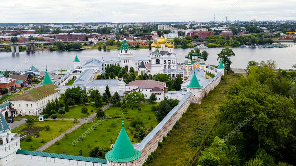 Russia, Kostroma. Belfry. Holy Trinity Ipatievsky Monastery in Kostroma, Aerial View  