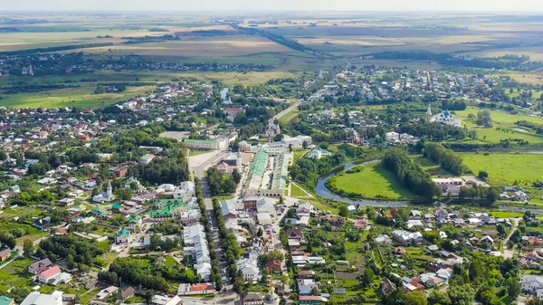 Suzdal, Russia. Flight. Suzdal city center, Trade square, Aerial View