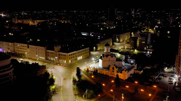 Ivanovo Rusia Vuelo Nocturno Sobre Centro Ciudad Ivanovo Templo Trinidad — Foto de Stock