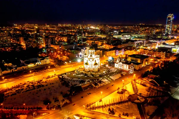 Ekaterinburg Russia Temple Blood Night City Early Spring Aerial View — Stock Photo, Image