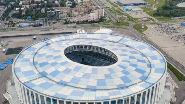 Nizhny Novgorod, Rusya - 8 Ağustos 2020: Nizhny Novgorod Stadyumu, Aerial View  