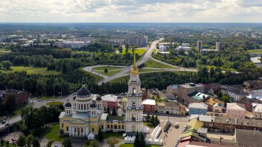 Rybinsk, Rusya. Rybinsk 'teki Spaso-Dönüşüm Katedrali (Tanrı' nın Dönüşümü Katedrali), Hava Görünümü  