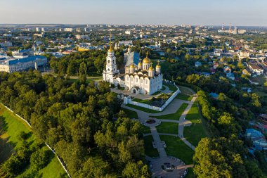 Rusya, Vladimir. Vladimir 'deki Dormition Katedrali (Assumption Cathedral) Rus Ortodoks Kilisesi Vladimir Metropolitan Katedrali. Hava görünümü