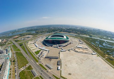 Kazan, Rusya - 6 Ağustos 2020: Ak Bar Arena 'nın havadan görünüşü. 2018 FIFA Dünya Kupası 'nın yeri