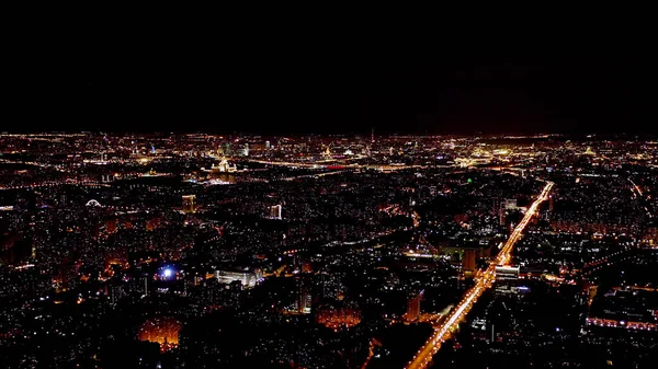 Moscú Rusia Vista Aérea Nocturna Ciudad Calle Profsoyuznaya Hacia Centro —  Fotos de Stock