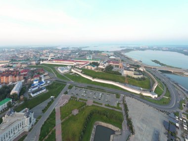 Güneş doğarken Kazan Kremlin 'in hava görüntüsü