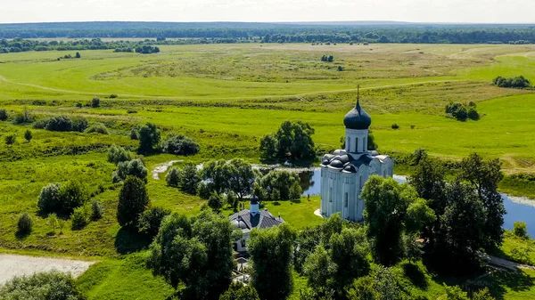 Russland Bogoljubowo Luftaufnahme Der Marienkirche Auf Der Nerl Orthodoxe Kirche — Stockfoto