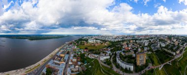 Nizhny Novgorod, Rusya. Şehir merkezinin hava görüntüsü. Panorama