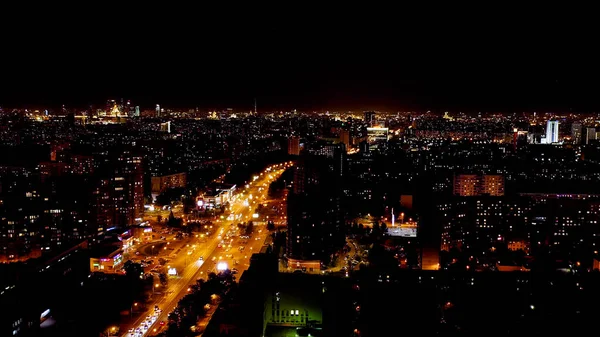 Moscú Rusia Vista Aérea Nocturna Ciudad Calle Profsoyuznaya Hacia Centro —  Fotos de Stock