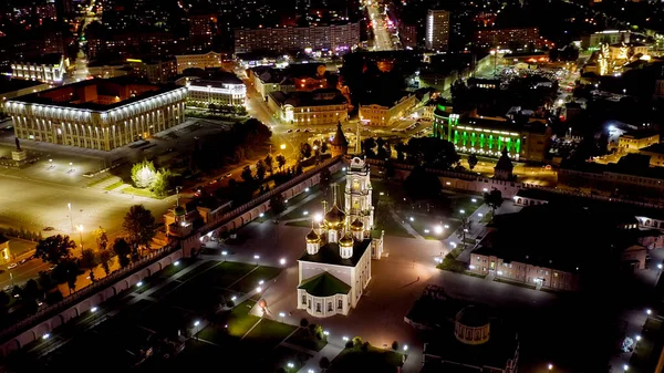 Tula Rusia Vista Aérea Ciudad Por Noche Kremlin Tula Catedral — Foto de Stock