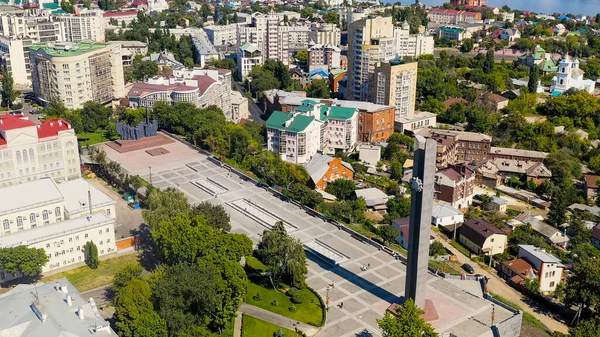 Voronezh ロシア 2020年8月23日 勝利広場 勝利の広場の石 ヴォロネジの解放者への記念碑 空の景色 — ストック写真