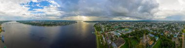 Kostroma, Rusya. Volga Nehri seti, şehir merkezinin Panorama 360 'ı. Hava görünümü