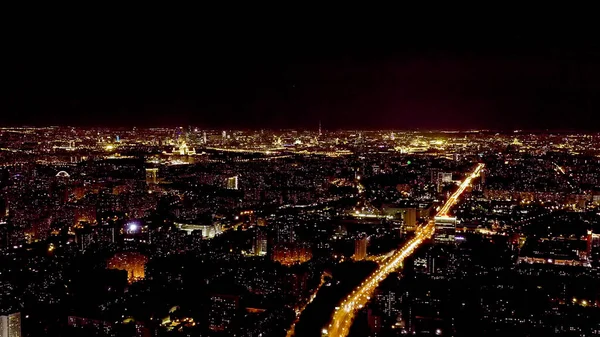 Moscú Rusia Vista Aérea Nocturna Ciudad Calle Profsoyuznaya Hacia Centro — Foto de Stock