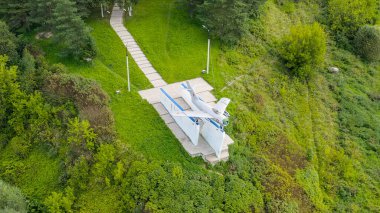 Rzhev, Rusya - 20 Ağustos 2020: Airplane MiG-17, Havadan Görünüm  