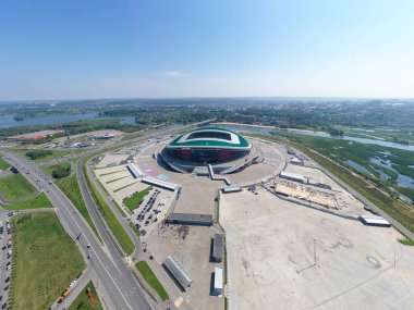 Kazan, Rusya - 6 Ağustos 2020: Ak Bar Arena 'nın havadan görünüşü. 2018 FIFA Dünya Kupası 'nın yeri