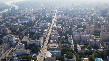 Rostov-on-Don, Rusya. Şehrin merkezi manzarası arka planda, Aerial View  