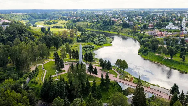 Rzhev Rosja Sierpnia 2020 Obelisk Dla Wyzwolicieli Rzheva Widok Lotu — Zdjęcie stockowe