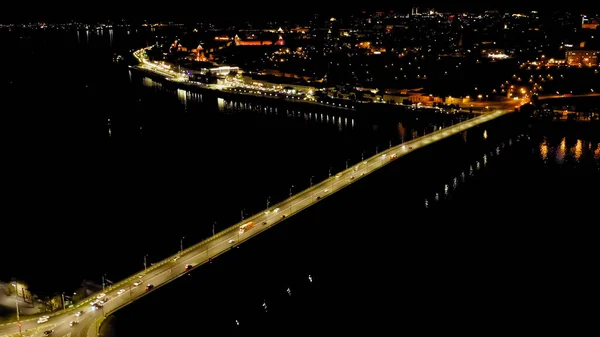 Nižnij Novgorod Rusko Letecký Pohled Noci Kanavinského Most Přes Řeku — Stock fotografie