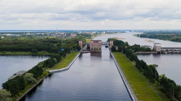 Rybinsk Ryssland Systemet Låser Rybinsk Reservoar Flygfoto — Stockfoto