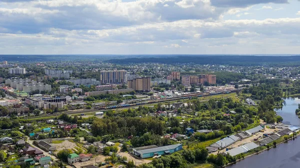 Dmitrov, Russia. Moscow Canal and views of the city of Dmitrov. Canal connecting the Moscow river with the Volga, Aerial View