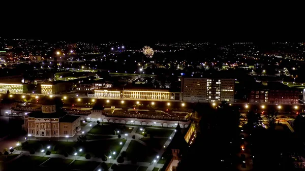 Tula Rusko Letecký Výhled Město Noci Řeka Nábřeží Továrny Ohňostroje — Stock fotografie