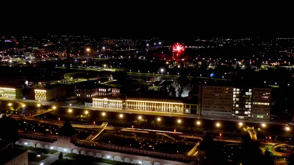 Tula Russia Aerial View City Night River Embankment Factories Fireworks — Stock Photo, Image